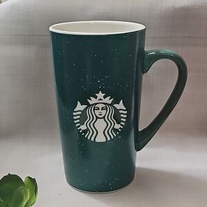 Starbucks Dark Green Speckled Tall Ceramic 16 Oz. Mug with Mermaid Logo